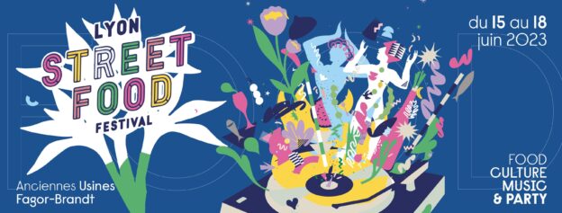 Illustration graphique représentant des personnages et des décorations heureuses sortant d'une platine vinyle .