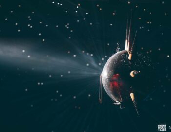 Photo d'une boule à facette punk avec des pics en crête et une épingle à nourrice